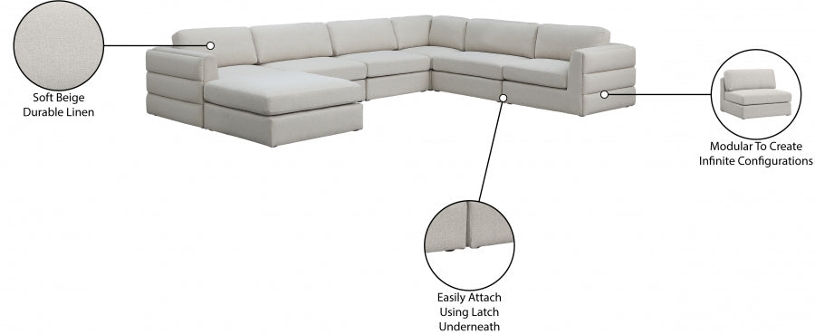 Meridian Furniture - Beckham 152" Linen Textured Fabric Upholstered 7 Piece Modular Sectional - 681Beige-Sec7A - GreatFurnitureDeal