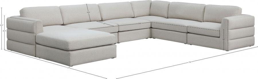 Meridian Furniture - Beckham 152" Linen Textured Fabric Upholstered 7 Piece Modular Sectional - 681Beige-Sec7A - GreatFurnitureDeal