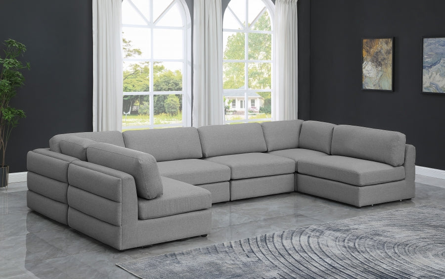 Meridian Furniture - Beckham 152" Linen Textured Fabric Upholstered 6 Piece Modular Sectional - 681Grey-Sec6B - GreatFurnitureDeal