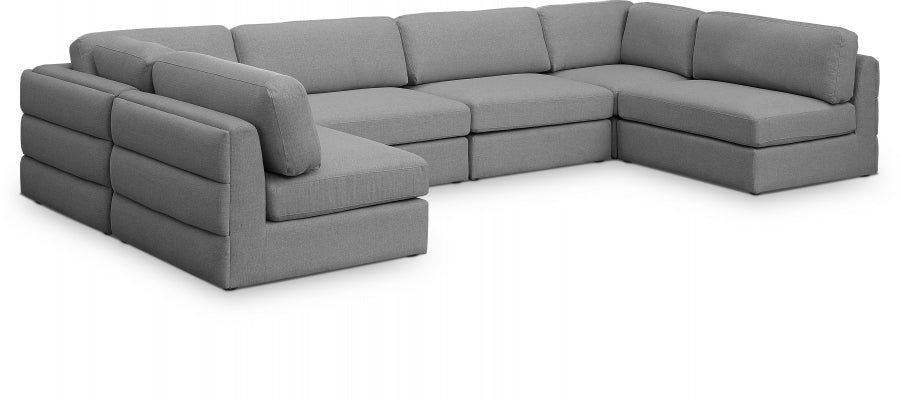 Meridian Furniture - Beckham 152" Linen Textured Fabric Upholstered 6 Piece Modular Sectional - 681Grey-Sec6B - GreatFurnitureDeal