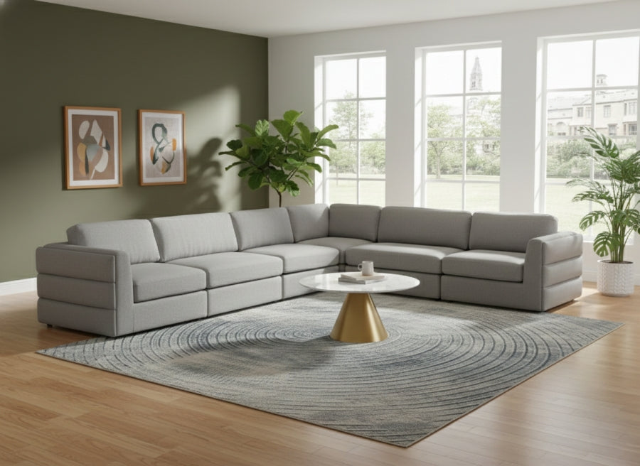 Meridian Furniture - Beckham 152" Linen Textured Fabric Upholstered 6 Piece Modular Sectional - 681Grey-Sec6D - GreatFurnitureDeal