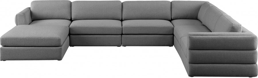 Meridian Furniture - Beckham 152" Linen Textured Fabric Upholstered 7 Piece Modular Sectional - 681Grey-Sec7A - GreatFurnitureDeal