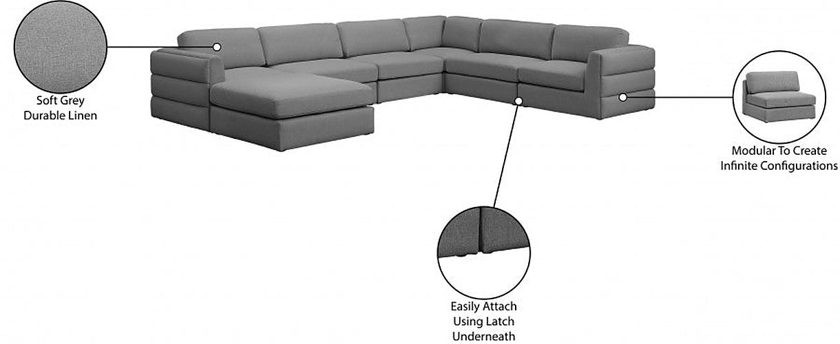 Meridian Furniture - Beckham 152" Linen Textured Fabric Upholstered 7 Piece Modular Sectional - 681Grey-Sec7A - GreatFurnitureDeal