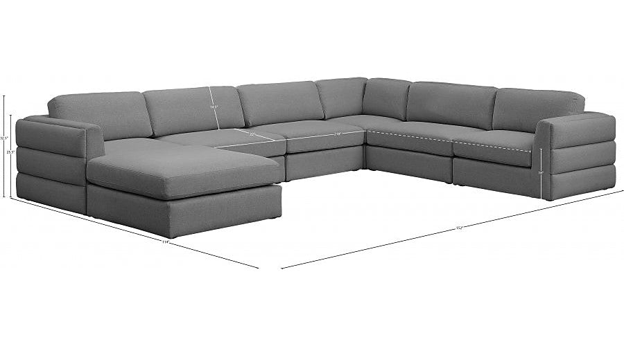 Meridian Furniture - Beckham 152" Linen Textured Fabric Upholstered 7 Piece Modular Sectional - 681Grey-Sec7A - GreatFurnitureDeal