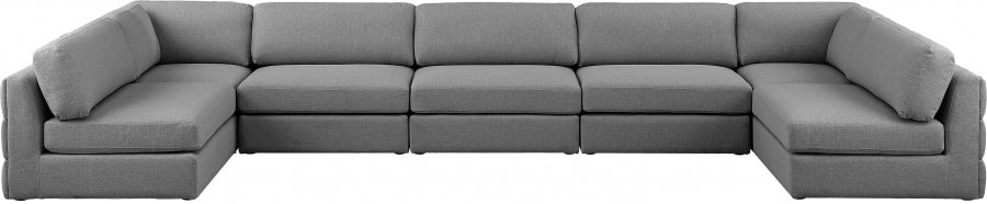 Meridian Furniture - Beckham 190" Linen Textured Fabric Upholstered 7 Piece Modular Sectional - 681Grey-Sec7B - GreatFurnitureDeal