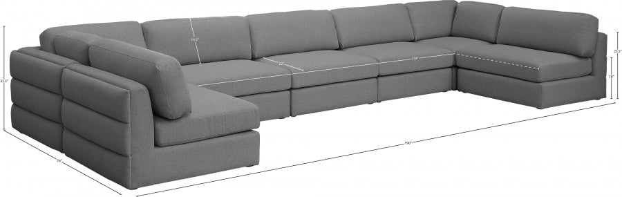 Meridian Furniture - Beckham 190" Linen Textured Fabric Upholstered 7 Piece Modular Sectional - 681Grey-Sec7B - GreatFurnitureDeal