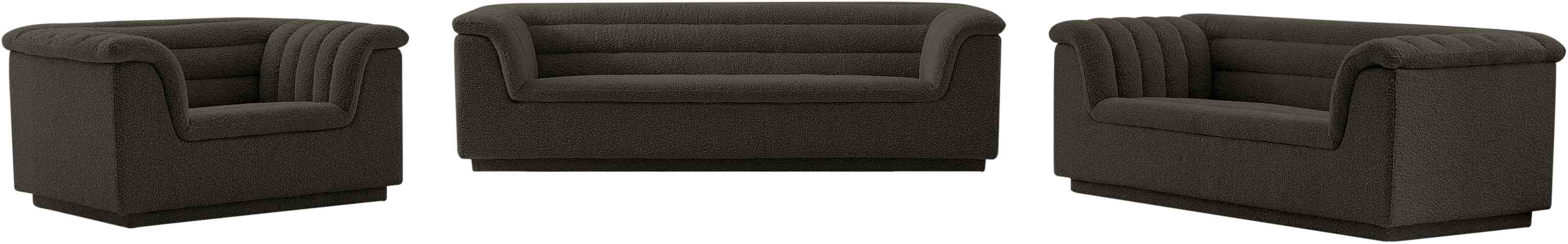Meridian Furniture - Cascade 94" Brown Boucle Fabric Upholstered Sofa - 191Brown-S - GreatFurnitureDeal