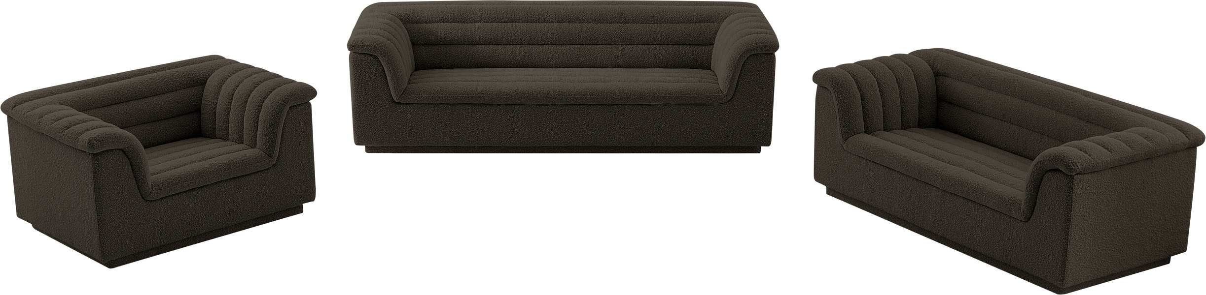 Meridian Furniture - Cascade 94" Brown Boucle Fabric Upholstered Sofa - 191Brown-S - GreatFurnitureDeal