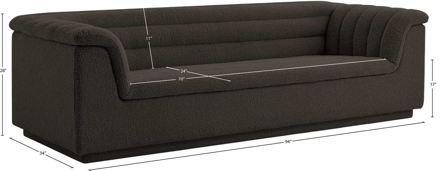 Meridian Furniture - Cascade 94" Brown Boucle Fabric Upholstered Sofa - 191Brown-S - GreatFurnitureDeal
