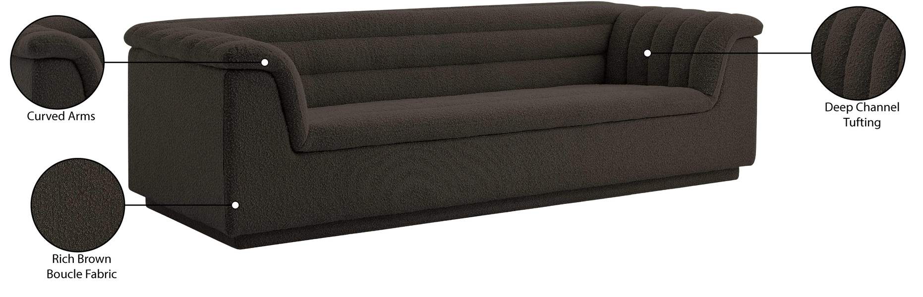Meridian Furniture - Cascade 94" Brown Boucle Fabric Upholstered Sofa - 191Brown-S - GreatFurnitureDeal