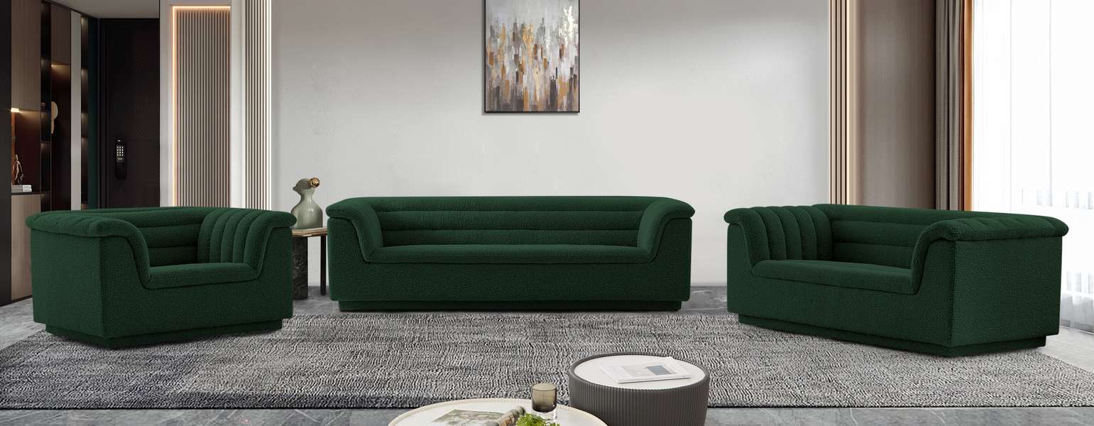 Meridian Furniture - Cascade 72" Green Boucle Fabric Upholstered Loveseat - 191Green-L - GreatFurnitureDeal