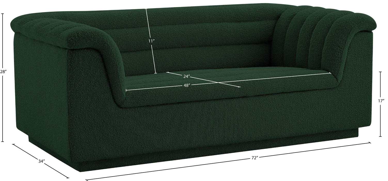 Meridian Furniture - Cascade 72" Green Boucle Fabric Upholstered Loveseat - 191Green-L - GreatFurnitureDeal