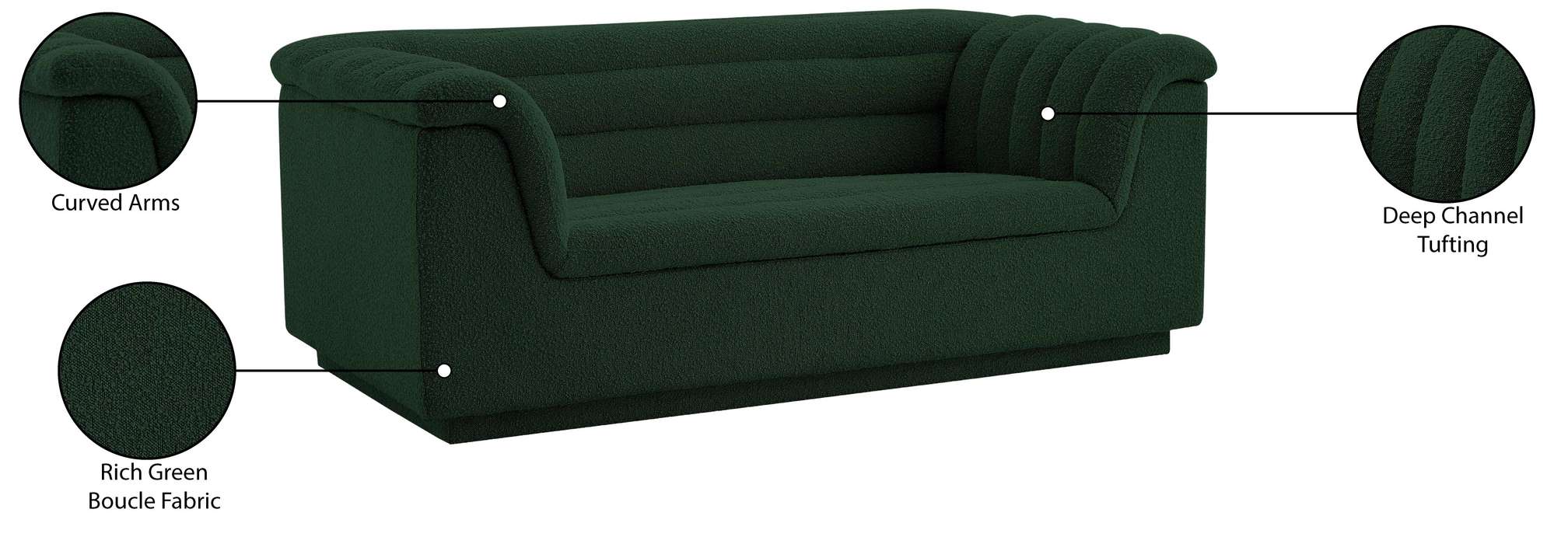 Meridian Furniture - Cascade 72" Green Boucle Fabric Upholstered Loveseat - 191Green-L - GreatFurnitureDeal