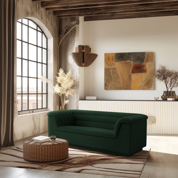 Meridian Furniture - Cascade 72" Green Boucle Fabric Upholstered Loveseat - 191Green-L - GreatFurnitureDeal