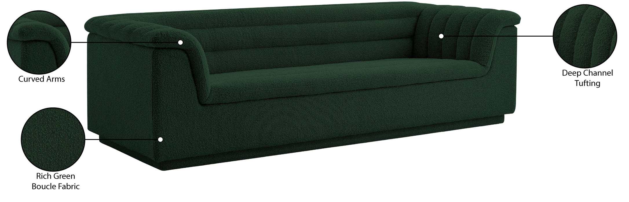 Meridian Furniture - Cascade 94" Green Boucle Fabric Upholstered Sofa - 191Green-S - GreatFurnitureDeal