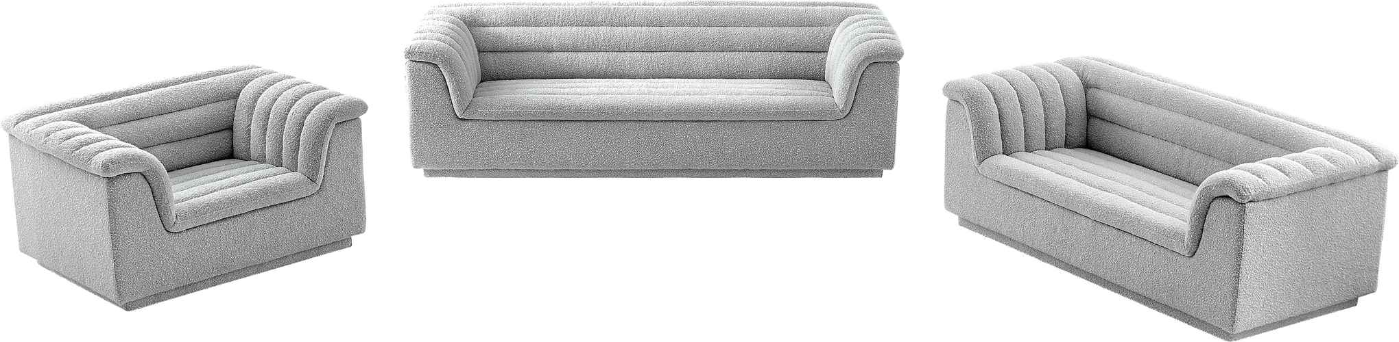 Meridian Furniture - Cascade 94" Grey Boucle Fabric Upholstered Sofa - 191Grey-S - GreatFurnitureDeal