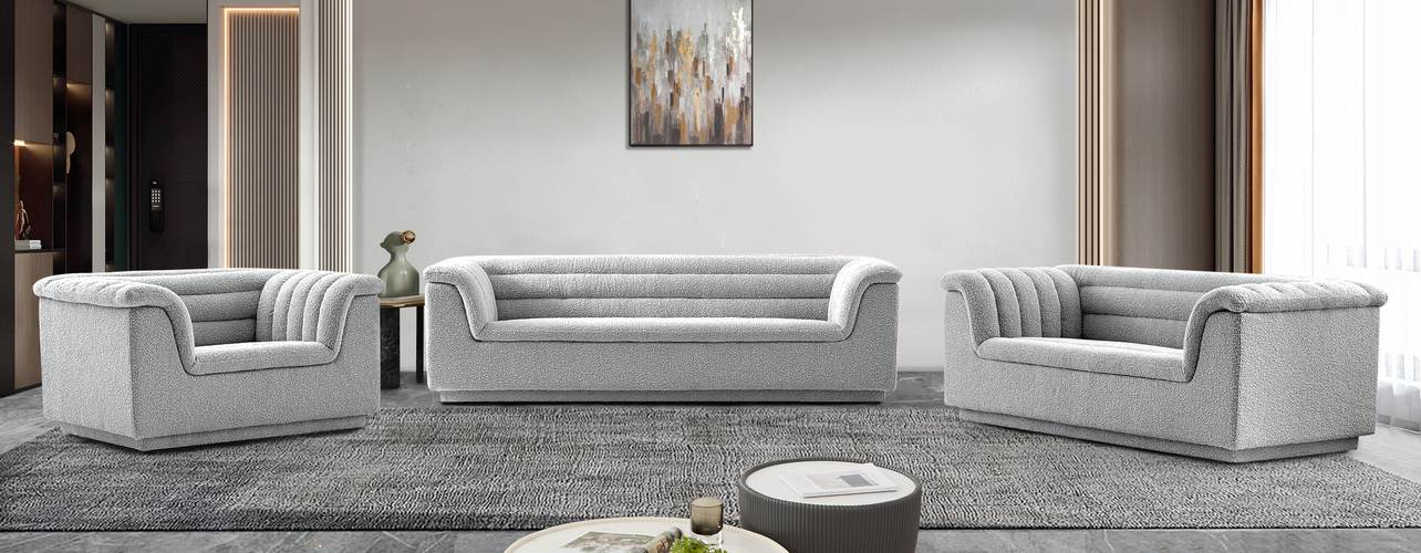 Meridian Furniture - Cascade 94" Grey Boucle Fabric Upholstered Sofa - 191Grey-S - GreatFurnitureDeal