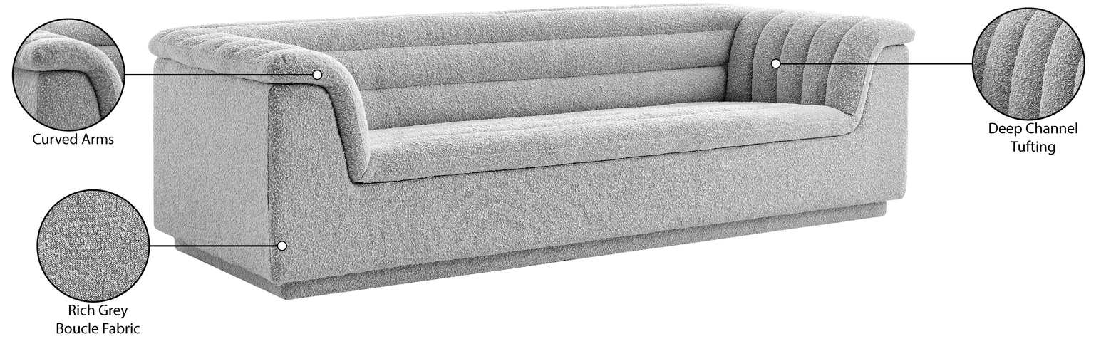 Meridian Furniture - Cascade 94" Grey Boucle Fabric Upholstered Sofa - 191Grey-S - GreatFurnitureDeal