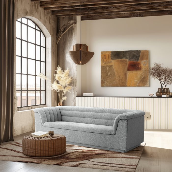 Meridian Furniture - Cascade 94" Grey Boucle Fabric Upholstered Sofa - 191Grey-S - GreatFurnitureDeal