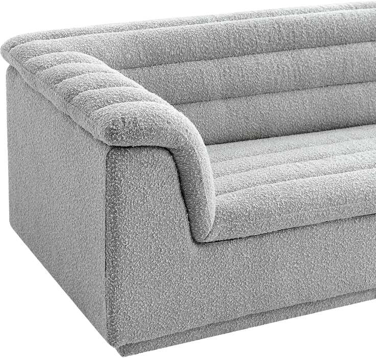 Meridian Furniture - Cascade 94" Grey Boucle Fabric Upholstered Sofa - 191Grey-S - GreatFurnitureDeal