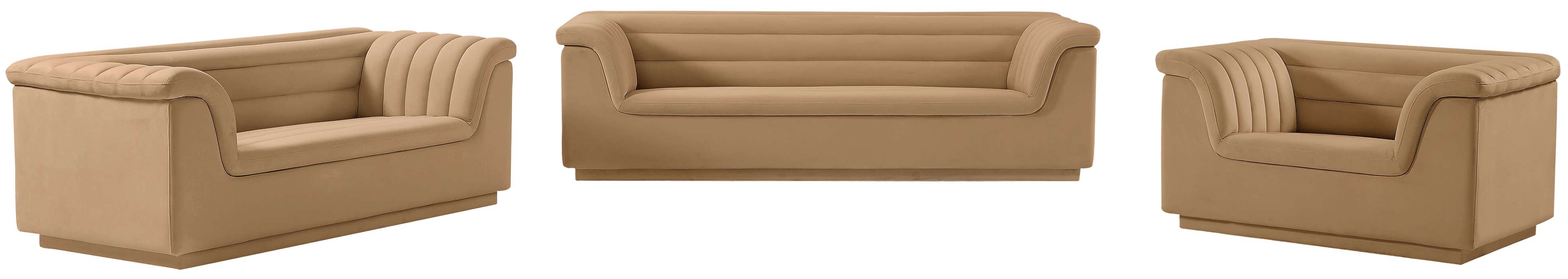 Meridian Furniture - Cascade 72" Camel Velvet Upholstered Loveseat - 192Camel-L - GreatFurnitureDeal