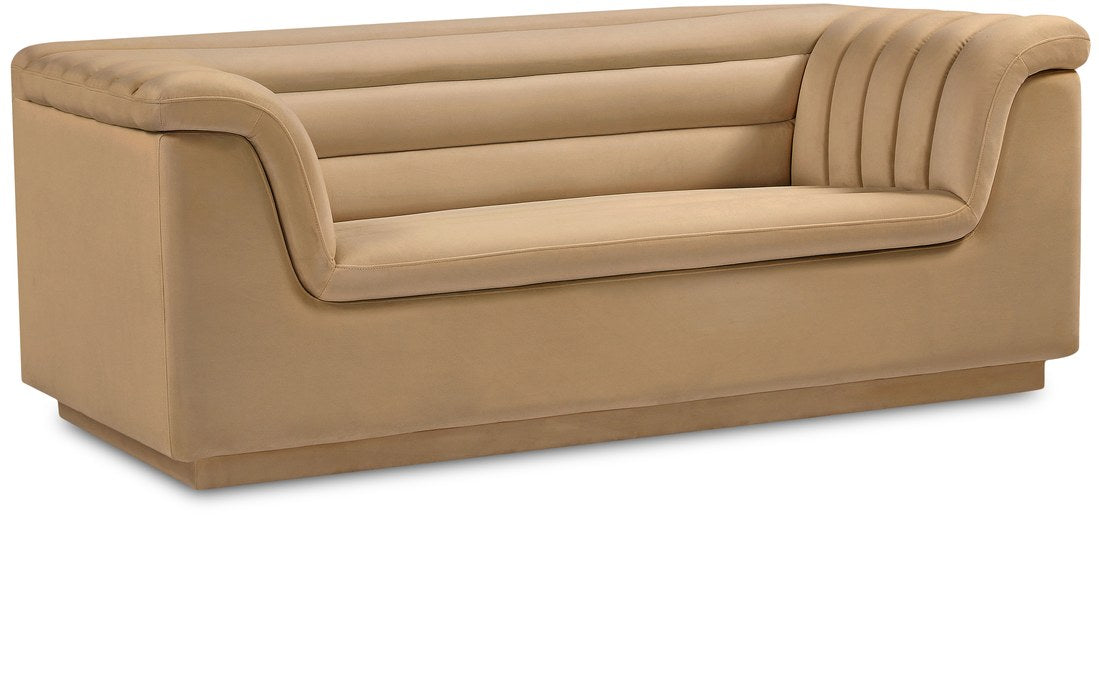 Meridian Furniture - Cascade 72" Camel Velvet Upholstered Loveseat - 192Camel-L - GreatFurnitureDeal