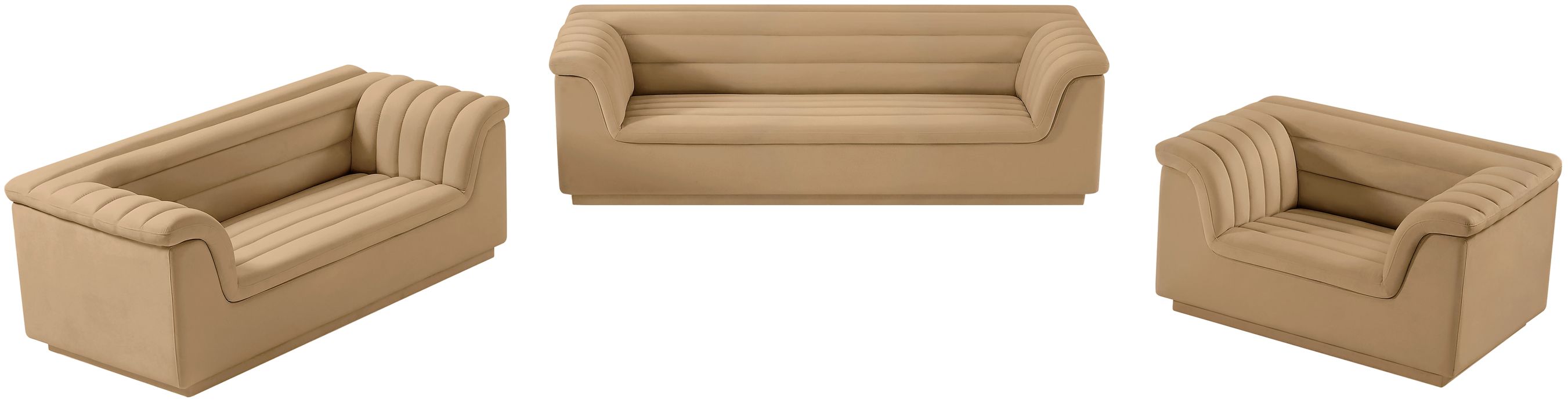 Meridian Furniture - Cascade 94" Camel Velvet Upholstered Sofa - 192Camel-S - GreatFurnitureDeal