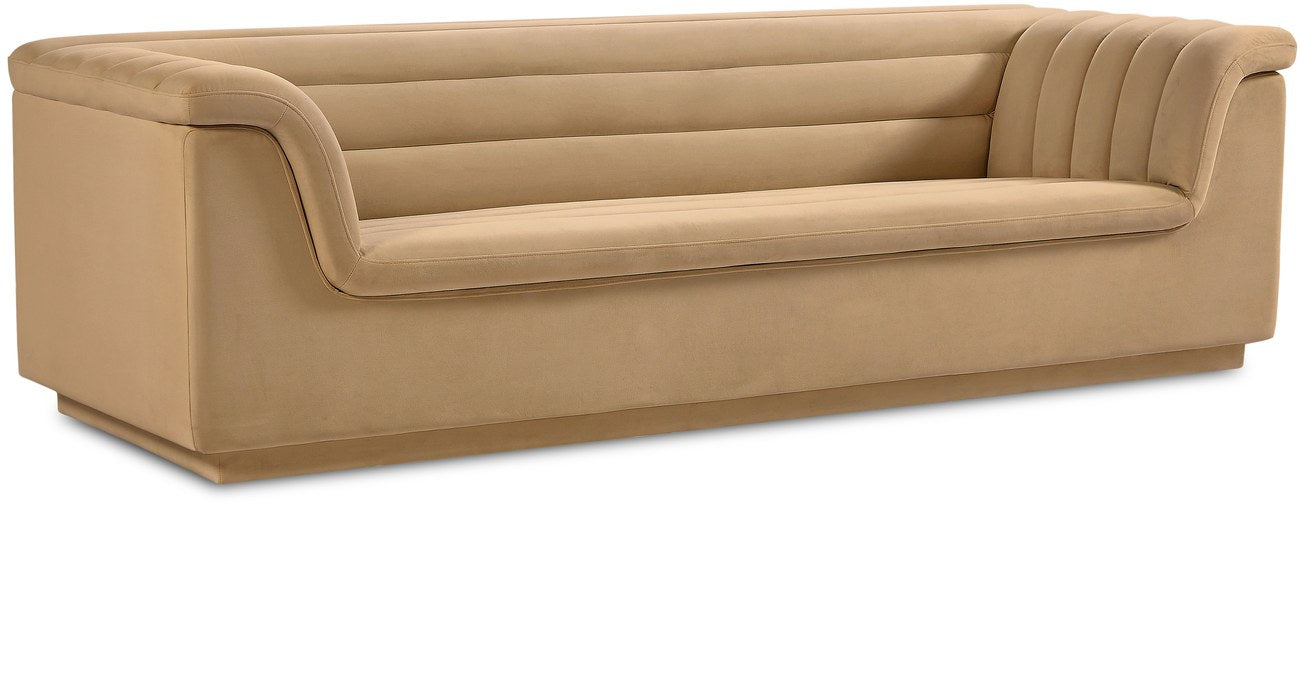 Meridian Furniture - Cascade 94" Camel Velvet Upholstered Sofa - 192Camel-S - GreatFurnitureDeal