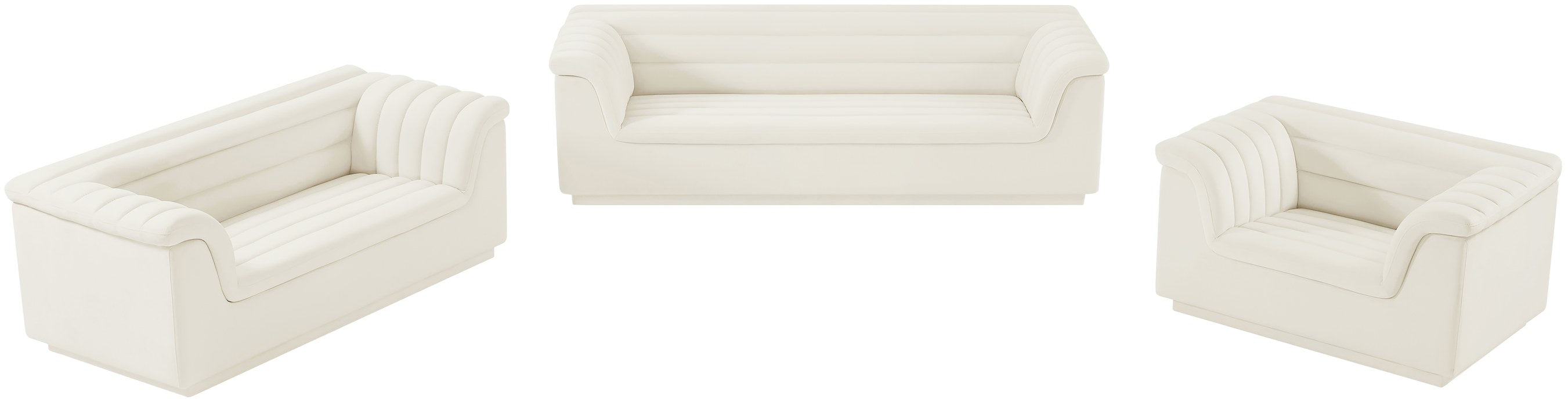 Meridian Furniture - Cascade 94" Cream Velvet Upholstered Sofa - 192Cream-S - GreatFurnitureDeal
