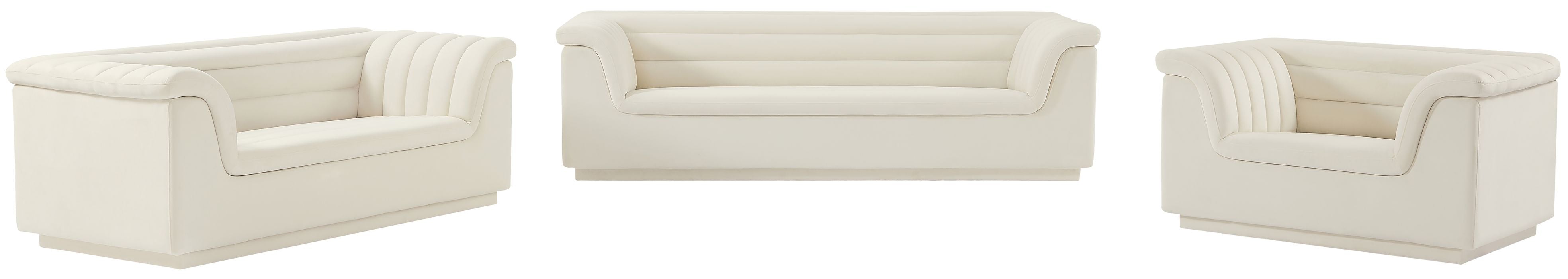 Meridian Furniture - Cascade 94" Cream Velvet Upholstered Sofa - 192Cream-S - GreatFurnitureDeal
