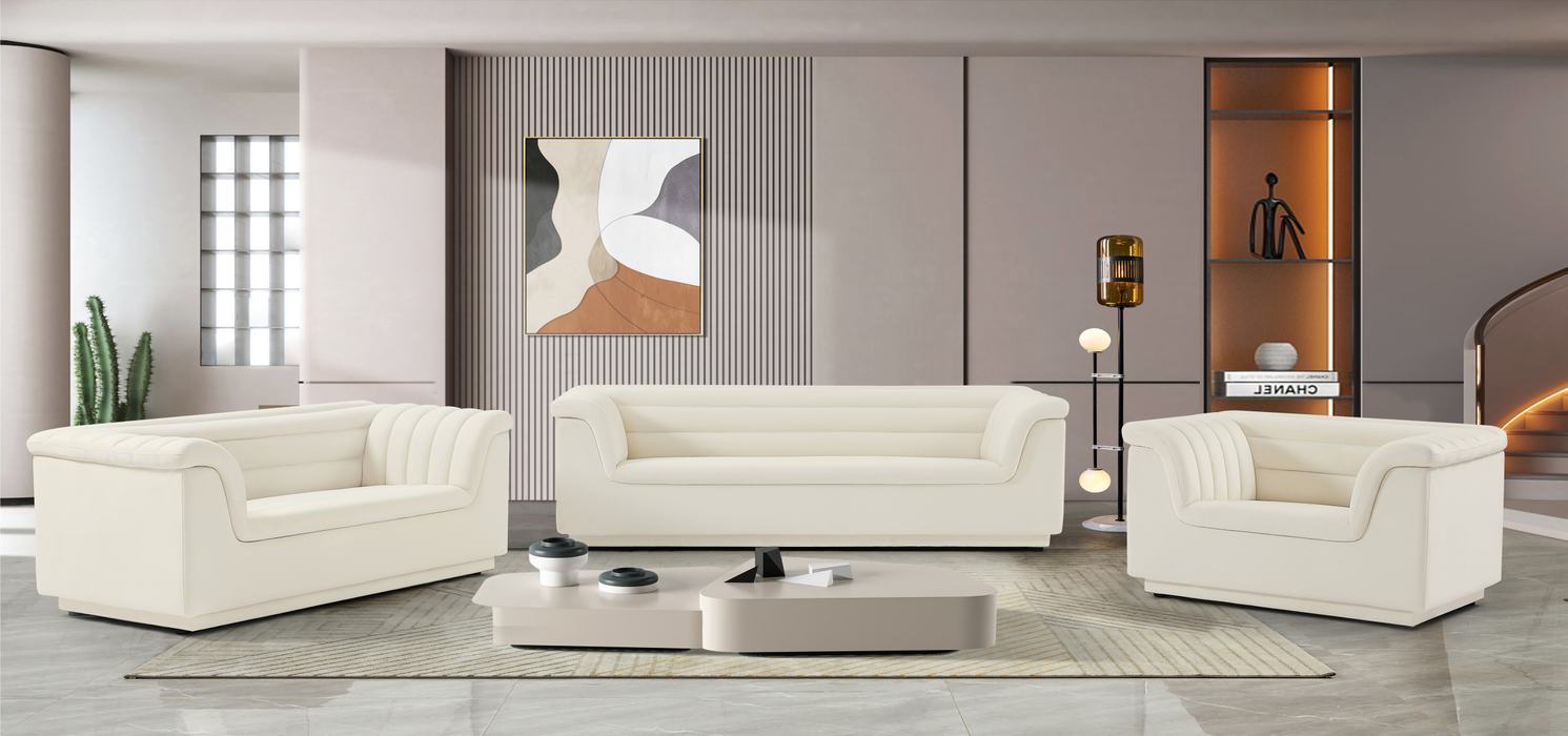Meridian Furniture - Cascade 94" Cream Velvet Upholstered Sofa - 192Cream-S - GreatFurnitureDeal