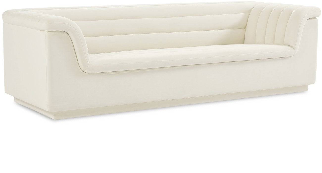 Meridian Furniture - Cascade 94" Cream Velvet Upholstered Sofa - 192Cream-S - GreatFurnitureDeal