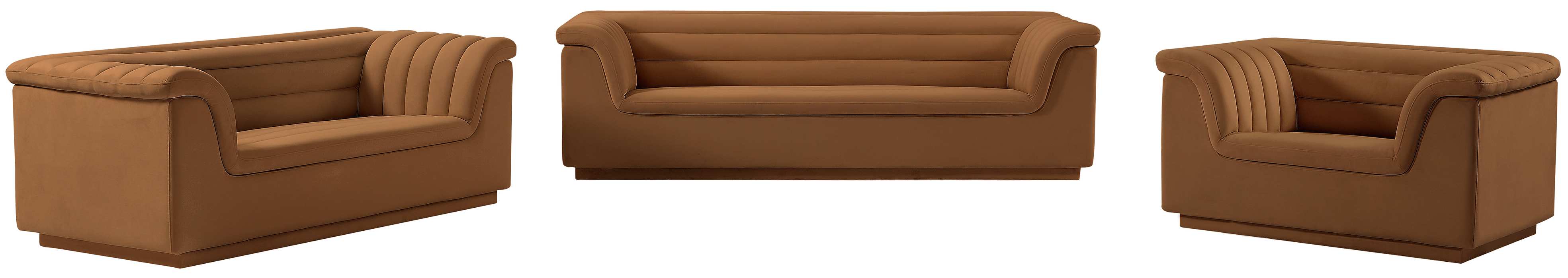 Meridian Furniture - Cascade 94" Saddle Velvet Upholstered Sofa - 192Saddle-S - GreatFurnitureDeal