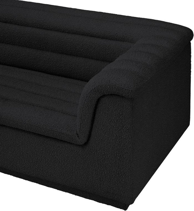 Meridian Furniture - Cascade 148" Black Boucle Fabric Upholstered 3pc. Sectional - 193Black-Sectional - GreatFurnitureDeal