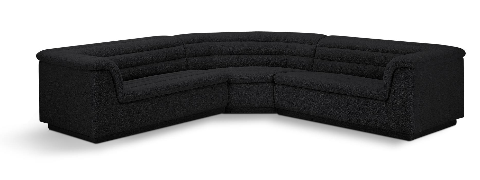 Meridian Furniture - Cascade 148" Black Boucle Fabric Upholstered 3pc. Sectional - 193Black-Sectional - GreatFurnitureDeal
