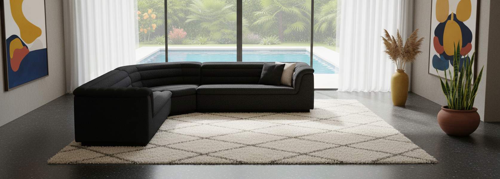 Meridian Furniture - Cascade 148" Black Boucle Fabric Upholstered 3pc. Sectional - 193Black-Sectional - GreatFurnitureDeal