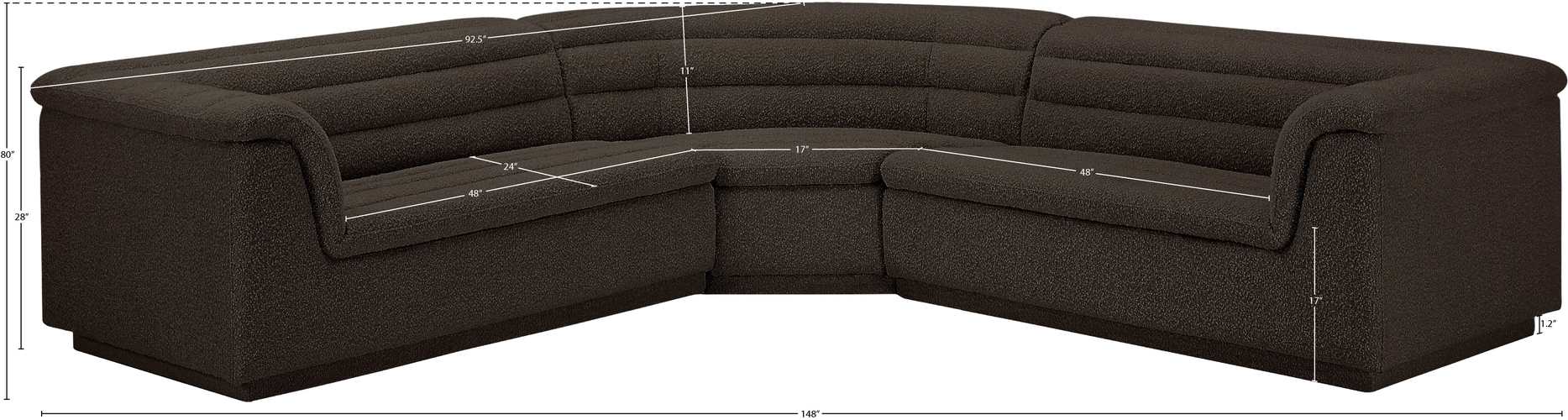 Meridian Furniture - Cascade 148" Brown Boucle Fabric Upholstered 3pc. Sectional - 193Brown-Sectional - GreatFurnitureDeal