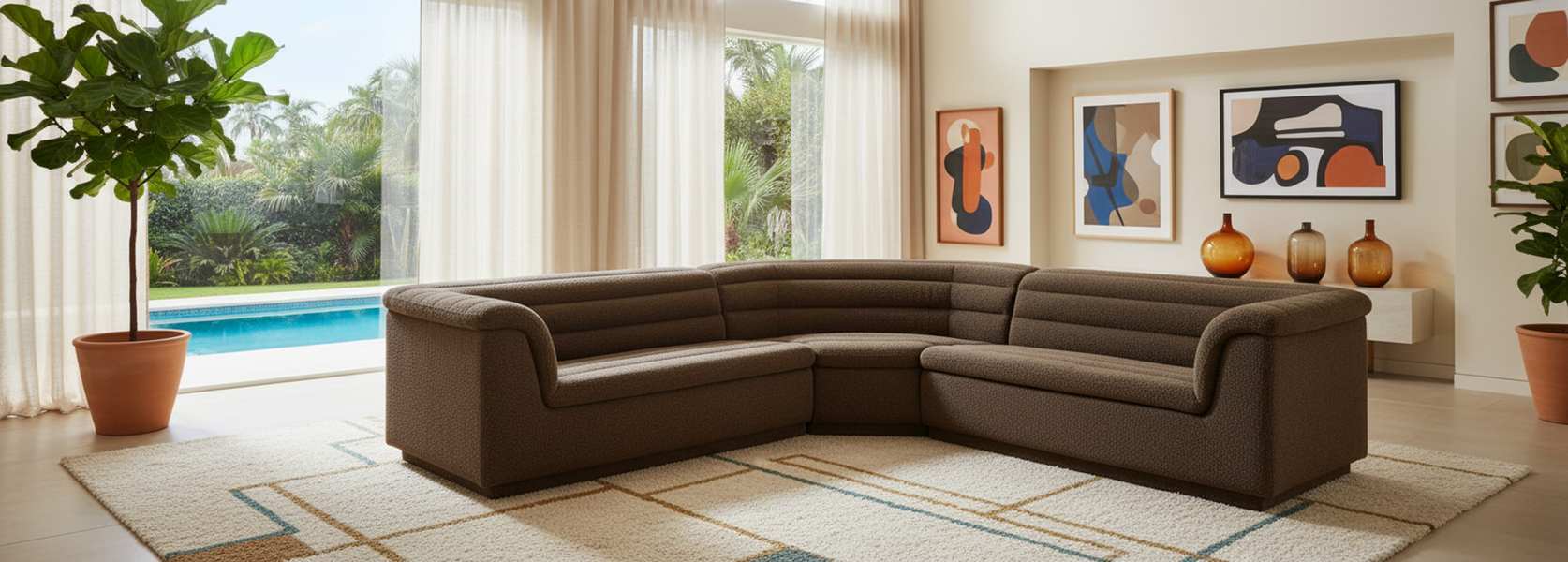 Meridian Furniture - Cascade 148" Brown Boucle Fabric Upholstered 3pc. Sectional - 193Brown-Sectional - GreatFurnitureDeal