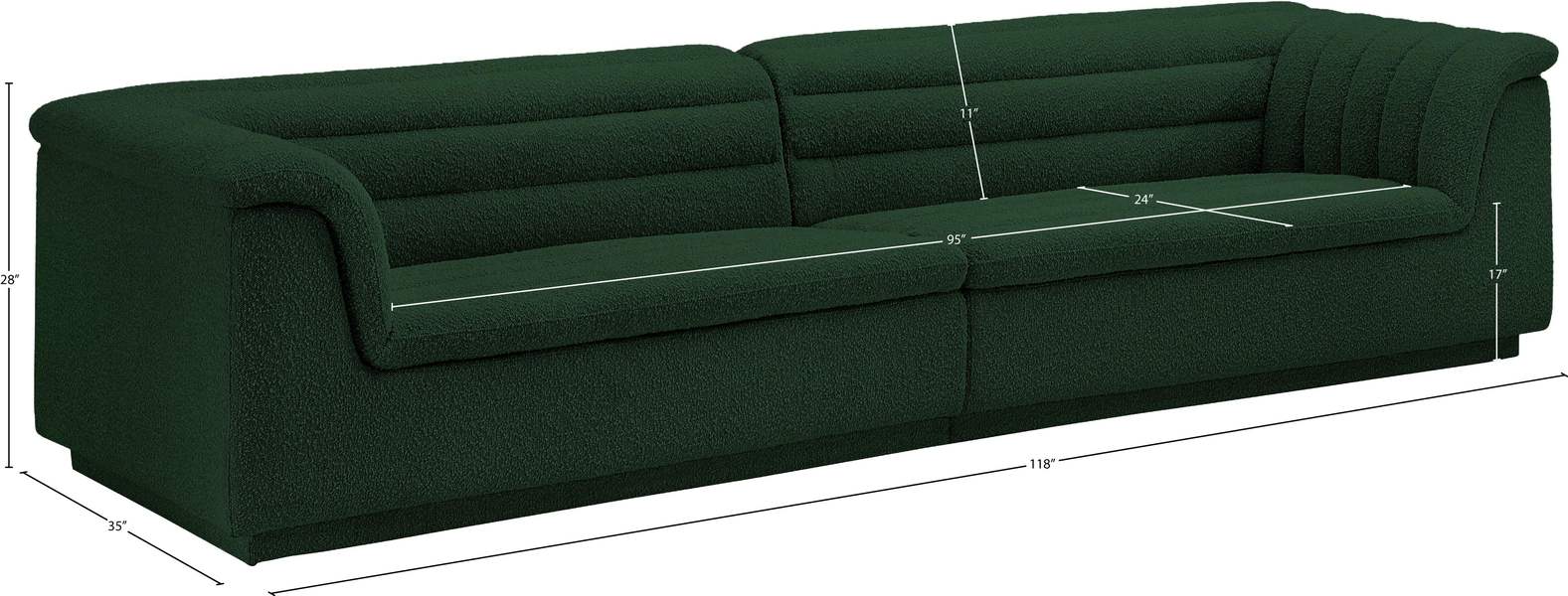 Meridian Furniture - Cascade 118" Green Boucle Fabric Upholstered Sofa - 193Green-S119 - GreatFurnitureDeal