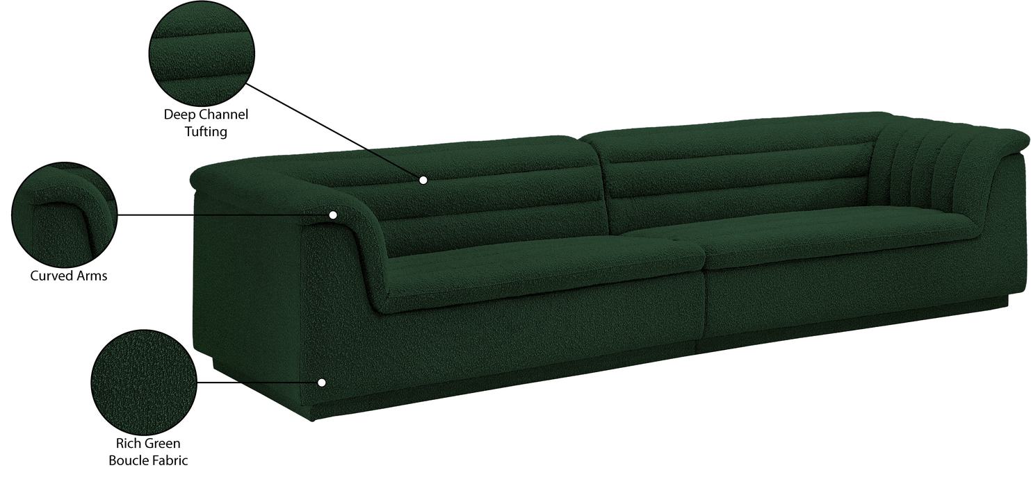Meridian Furniture - Cascade 118" Green Boucle Fabric Upholstered Sofa - 193Green-S119 - GreatFurnitureDeal
