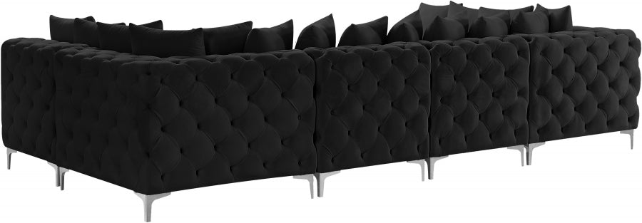 Meridian Furniture - Tremblay 139" Velvet Upholstered 6 Piece Modular Sectional - 686Black-Sec6B - GreatFurnitureDeal
