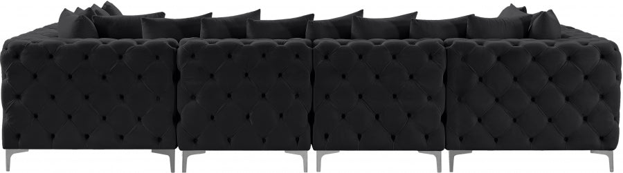 Meridian Furniture - Tremblay 139" Velvet Upholstered 6 Piece Modular Sectional - 686Black-Sec6B - GreatFurnitureDeal