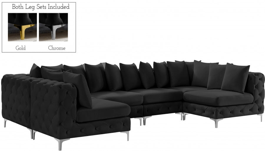 Meridian Furniture - Tremblay 139" Velvet Upholstered 6 Piece Modular Sectional - 686Black-Sec6B - GreatFurnitureDeal