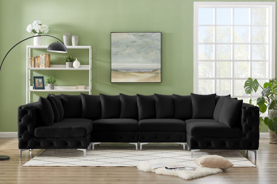 Meridian Furniture - Tremblay 139" Velvet Upholstered 6 Piece Modular Sectional - 686Black-Sec6B - GreatFurnitureDeal
