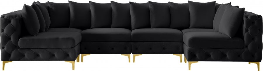 Meridian Furniture - Tremblay 139" Velvet Upholstered 6 Piece Modular Sectional - 686Black-Sec6B - GreatFurnitureDeal