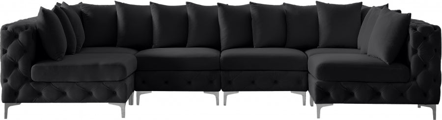 Meridian Furniture - Tremblay 139" Velvet Upholstered 6 Piece Modular Sectional - 686Black-Sec6B - GreatFurnitureDeal
