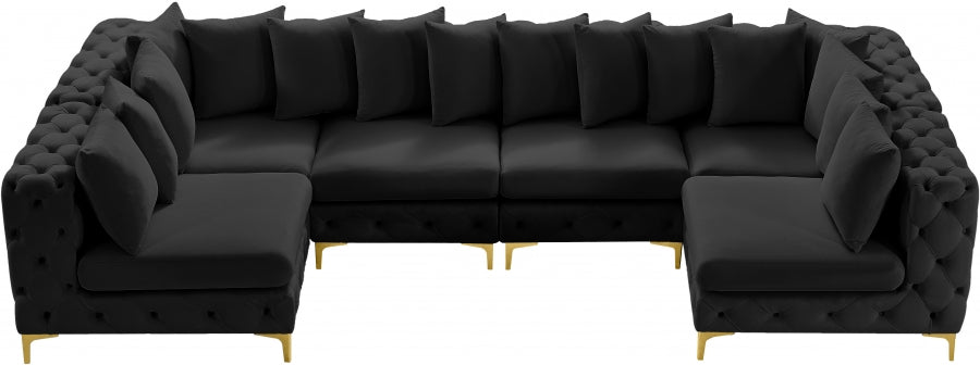 Meridian Furniture - Tremblay 139" Velvet Upholstered 6 Piece Modular Sectional - 686Black-Sec6B - GreatFurnitureDeal