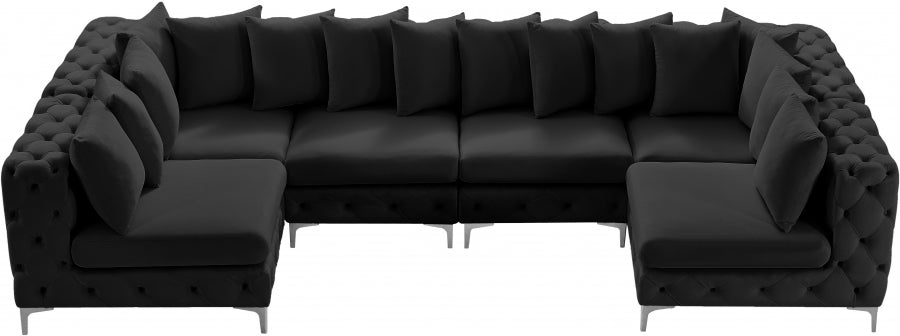 Meridian Furniture - Tremblay 139" Velvet Upholstered 6 Piece Modular Sectional - 686Black-Sec6B - GreatFurnitureDeal