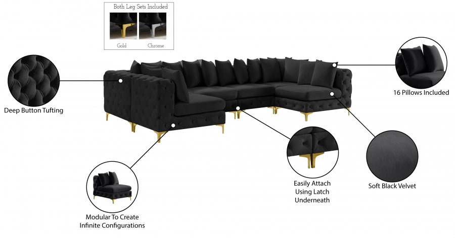 Meridian Furniture - Tremblay 139" Velvet Upholstered 6 Piece Modular Sectional - 686Black-Sec6B - GreatFurnitureDeal