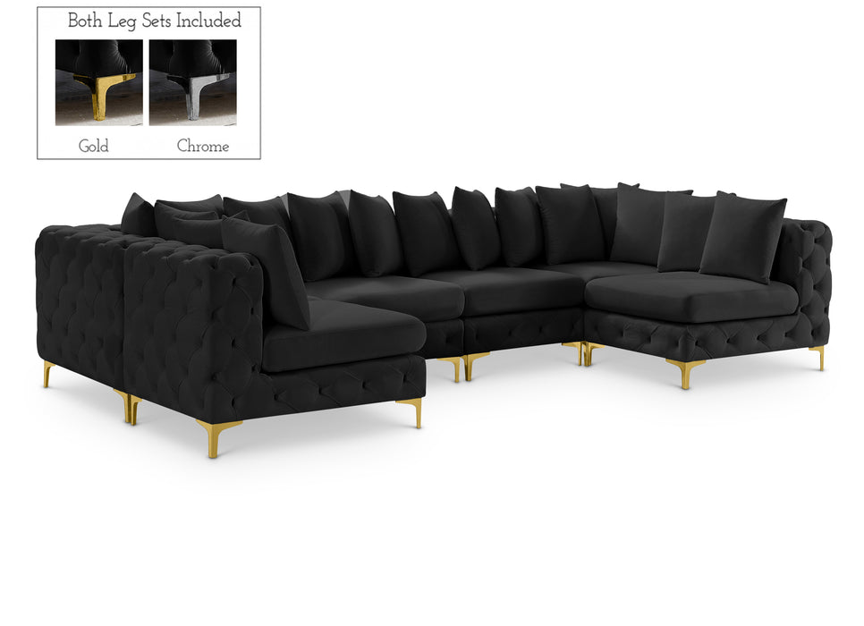 Meridian Furniture - Tremblay 139" Velvet Upholstered 6 Piece Modular Sectional - 686Black-Sec6B - GreatFurnitureDeal